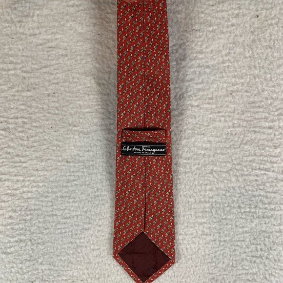 Salvatore Ferragamo Neck Tie Men's Red Dog Bone Print Silk Business Classic 9601 - Picture 6 of 10